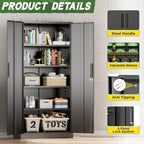 Greenvelly Metal Storage Cabinet, 72" Black Steel Garage Cabinet with Doors and Adjustable Shelves, Metal Cabinet with Lock,Garage Cabinets and Storage System for Garage,Home Office,School