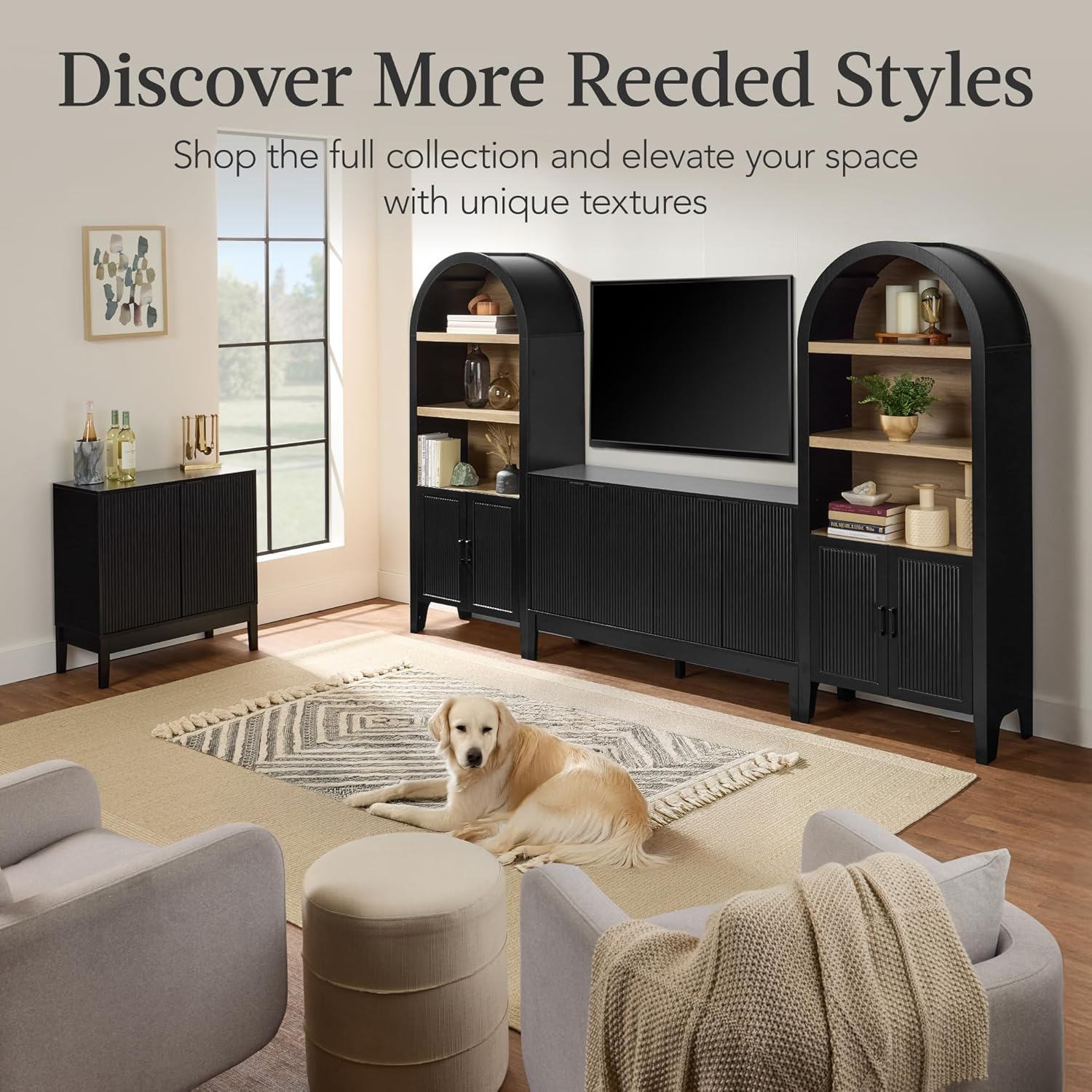 Best Choice Products 72" Tall Arched Pantry Cabinet w/Reeded Doors, 5-Tier Bookshelf, Armoire, Hutch, Bookcase, Storage Cabinet w/Adjustable Shelves, for Dining Room and Livingroom - Sage