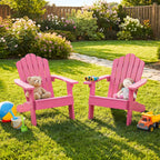Costzon Kids Adirondack Chair, All-Weather HIPS Toddler Outdoor Chair, Wooden Textured Plastic Fire Pit Chair, Kids Patio Chair for Backyard Lawn Garden, Fits Children Age 3-7 Years (1, Pink)
