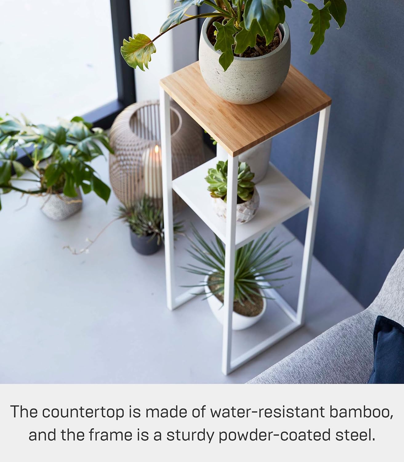 YAMAZAKI Home Tower Two-Tier Display & Corner Storage Shelf, Entryway Or Bedside Console Table for Humidifiers Or Plants, 31.5" - Steel + Wood