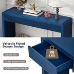 Knocbel Console Table with 3 Fluted Drawers, Rustic Sofa Tables with Solid Wood Veneer & Wood Grain for Entryway Hallway Living Room, 55.1" W x 15.8" D x 29.8" H, Navy