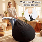 6 Pcs Bean Bag Chair Cover (No Filler) Washable Beanbag Chair Cover Stuffed Animal Storage Soft Corduroy Stuffable for Adults Pets Organizing Plush Toys Textile (Black,XL)