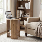 Round End Table with 2-Tier Storage, 15.5” Small Side Table for Living Room, Modern Nightstand with Open Shelf, Compact Accent Table for Bedroom, Sofa Side, Small Spaces (Natural)