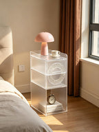 Frosted Acrylic Nightstand with 2 Drawers - Modern Slim Bedside Table for Small Spaces, 9" W x 12.6" D x 22.8" H