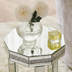 IKIFLY Mirrored End Table with 2-Tier, Crushed Diamond Nightstand with Octagonal Tabletop, Silver Accent Beside Table with Storage for Living Room, Bedroom and Office