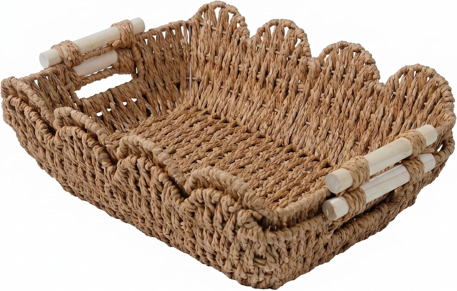 Coeusy 2 Pack Gift Basket, Cute Scalloped Basket with Handles, Decorative Basket for Display,Snack,Shelves, Natural