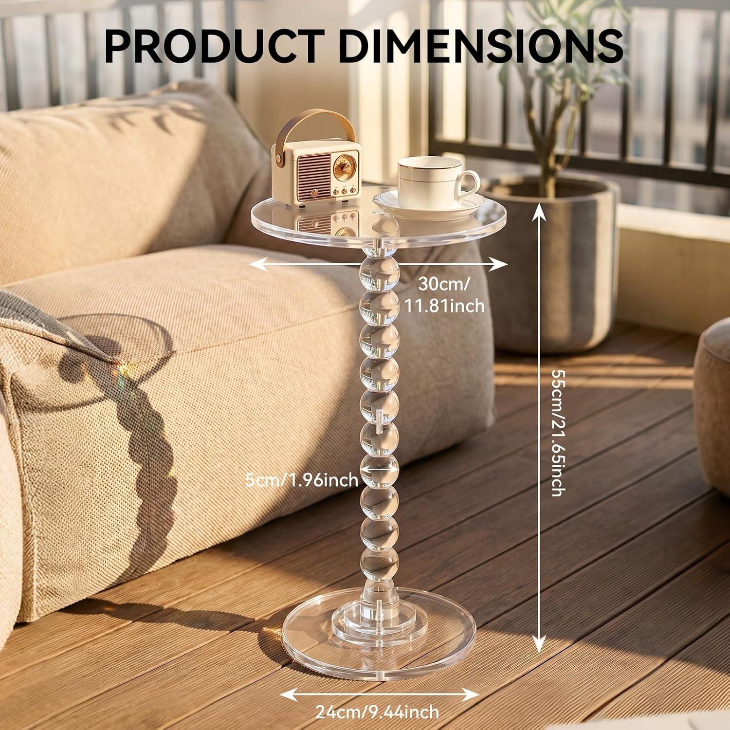 Acrylic Side Table, Clear Round End Table, Pedestal Side Tables 11.8" X 21.7", Modern Nightstand for Living Room Bedroom Balcony Decor, Easy Assembly for Small Spaces Transparent