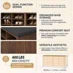 Shoe Rack Bench, Shoe Storage Bench with Cushion, Shoe Organizer 16 Cubbies for Entryway Hallway Bedroom Living Room, Holds Up to 400lbs