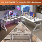 47 inch Computer Desk, Home Office Desk with Storage Shelf, Sturdy U-Shaped Metal Frame Study Table with Cable Management, Gaming Desk for Office & Bedroom, White