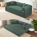 80" Cloud Sleeper Sofa Bed Pull Out Couch, Corduroy Boneless Sofa with Side Storage Pocket, Convertible Compression Sofa with Pillows for Living Room Bedroom, Light Green