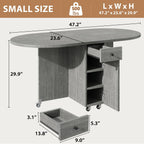 Jocoevol Round Folding Dining Table for 4, Space Saving Drop Leaf Kitchen Table with Storage Drawer, 6 Wheels Oval Gateleg Foldable Dining Table for Small Spaces(Grey 47 * 23.6 * 30)