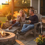 Outsunny Folding Adirondack Chair Set of 2, Outdoor HDPE Fire Pit Chair with Retractable Ottoman, Cup Holder and Large Seat for Deck, Garden, Backyard, Brown