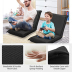 LIFEZEAL Folding Floor Chair, Reading Chair with 6 Positions Adjustable Backrest, Floor Chair with Mesh Surface, for Reading, Meditation, Yoga (Black)