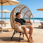 Indoor Outdoor Egg Chair Wicker, 400lbs Weight Capacity, 8-Inch Cotton Cushion, Ergonomic Balcony Chairs(Natural)
