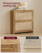 VASAGLE ELLAN Collection - Boho Shoe Storage Cabinet for Entryway Slim, Entry Shoe Cabinet with Rattan-Look Flip Drawers, Rounded Corners, Narrow for Entrance, Natural Brown UHSC601KC01