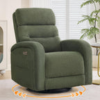 Power Swivel Rocker Recliner, Upholstered Glider Recliner Nursery Chair with Type-C & USB Port,Swivel Rocking Nursery Recliners with Double Pockets for Living Room Bedroom,Green