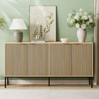 Sideboard Buffet Cabinet with 4 Doors, 63" Kitchen Accent Storage Cabinet with Adjustable Shelves, Square Tubular Steel Legs,Wood Sideboard Credenza for Kitchen Coffee Bar, Natural Wood