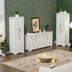 Lyromix 3 Pieces Sideboard and Pantry Set with Storage, White Farmhouse Wall Unit Entertainment Center, Large Kitchen Sideboard Buffet Pantry Cabinet with Drawers