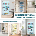 Grepatio Display Cabinet with Glass Doors, 4-Tier Curio Display Case, Collectibles Display Shelf with 12 Color Lights, Toy Bookshelf and Bookcase Cabinet for Collectible Playroom (White)