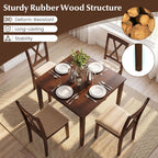 Giantex Dining Table Set for 4, Square Kitchen Table Set w/Rubber Wood Frame, 4 Upholstered Chairs w/X-Shaped Backrest, Space-Saving Dinette Set for Small Space, Dining Room, Breakfast Nook