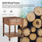 HULALA HOME Spindle Nightstands with Charging Station, Solid Wood Nightstand with Drawer Shelf, Side Table with Pull-Out Shelf (2, Walnut)