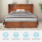 Mjkone Queen Size Murphy Cabinet Bed with Mattress Include, Queen Murphy Bed with Large Storage Drawer, Cabinet Cube Chest Beds with Built-in USB Charging Station for Bedroom Guest Room Stuido(Cherry)