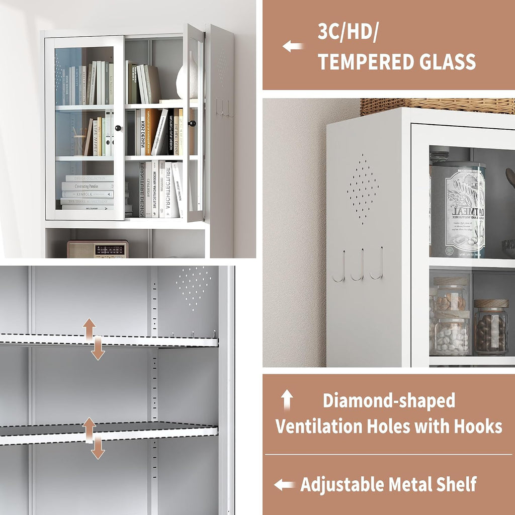 Havemies Modern White Metal Pantry Cabinet - 72" Freestanding Multifunctional Storage for Decluttering Kitchen, Pantry, Bathroom & Laundry Room