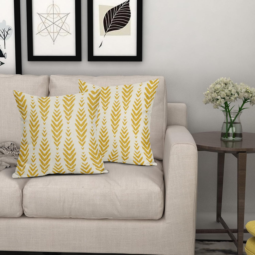Sweetshow Yellow Boho Pillow Covers 18x18 Set of 2 Bohemian Ethnic Geometric Herringbone Print Decorative Throw Pillows Outdoor Pillowcase Square Linen Farmhouse Cushion Case Decor for Couch Sofa Bed