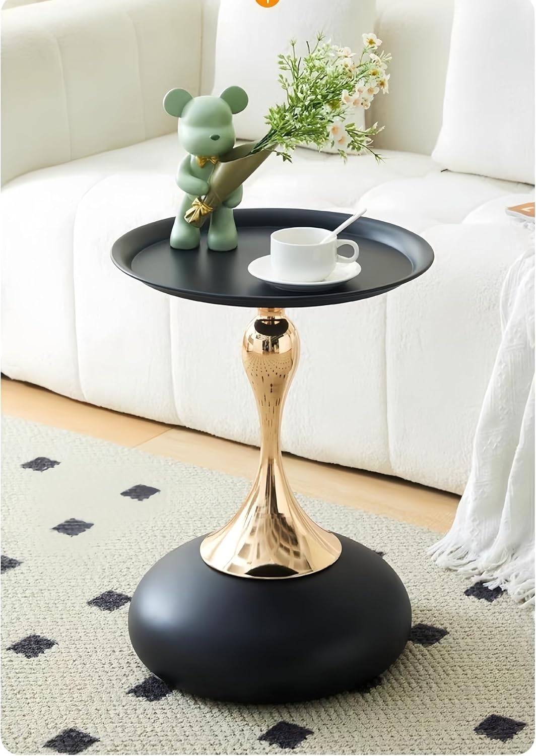 Light Luxury Coffee Table Living Room Metal Moving knickknacks Bedroom nightstand Creative Sofa Side Several Balconies Round Table Italian-Style Telephone Table (Black)