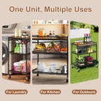 3 Tier Heavy Duty Rolling Kitchen Cart with Handle & Locking Wheels – Metal Utility Storage Cart for Kitchen, Laundry Room, Garage & Office – Supports Over 150 lbs Mobile Organizer Shelf