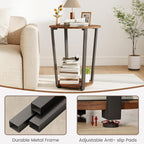 KROFEM Round 2-Tier Accent Side Table, Industrial Metal Frame End Table with Storage Shelf, Multifunctional Nightstand for Living Room, Bedroom and Small Spaces, Walnut