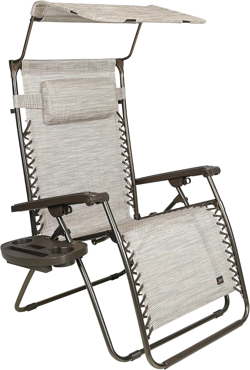 Bliss Hammocks 2 Pack 30" Wide XL Zero Gravity Outdoor Lounge Chair, Adjustable Patio Furniture with Canopy and Side Table, 360 lb Capacity, Sand