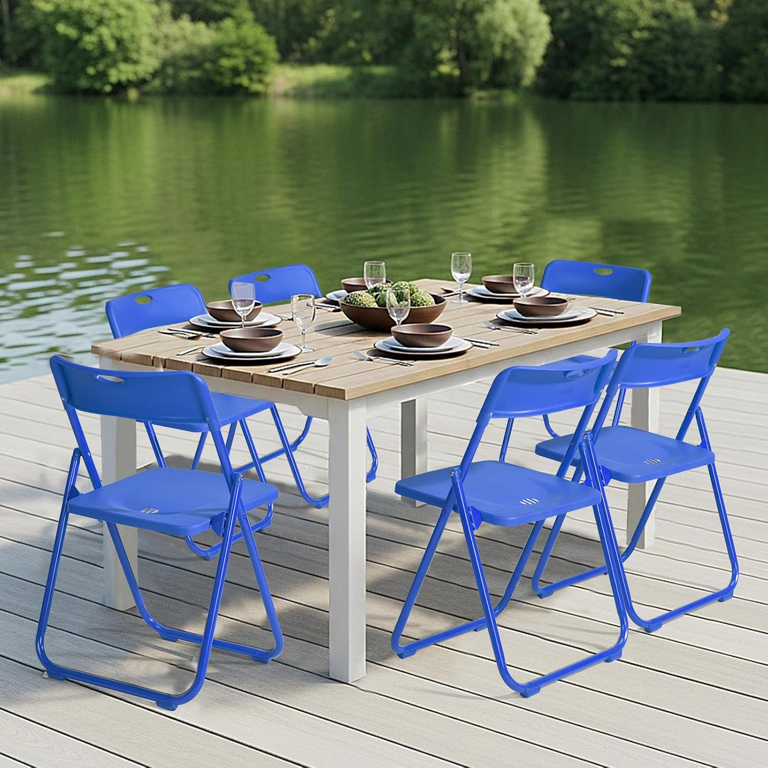 Karl home 6 Pcs Folding Chair, 300LBS Lightweight Foldable Plastic Chair, Reinforced Metal Frame Easy to Fold & Store for Indoor & Outdoor, Wedding, Party, Meeting Room, Patio and Garden, Blue