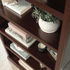 5-Shelf Bookcase with Storage, Classic Cherry Finish Wood Bookshelf for Living Room, Office, or Bedroom