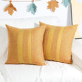 Pack of 2 Patchwork Orange Yellow Pillow Covers Linen Striped Pattern Farmhouse Cushion Covers Spooky Decorative Faux Leather Pillow Cases for Couch Sofa Bedroom Living Room 18x18 Inch