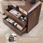 Aitjunz 25" Tall Modern Nightstand with Charging Station, 23.6'' Wide Wood Bedside Table w/2 Storage Drawers, Large Mid Century End Table for Bedroom, Living Room, Curved Profile Design, Brown