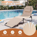 COSTWAY Tanning Chair with Face Hole, Pillows & Adjustable Backrest, Folding Chaise Lounge for Sunbathing, Beach, Seaside (1, Beige)