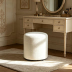 YDcosyfy Modern Round Ottoman, Teddy Fleece Vanity Stool Footrest, Upholstered Stool for Makeup, Bedroom, Living Room, White