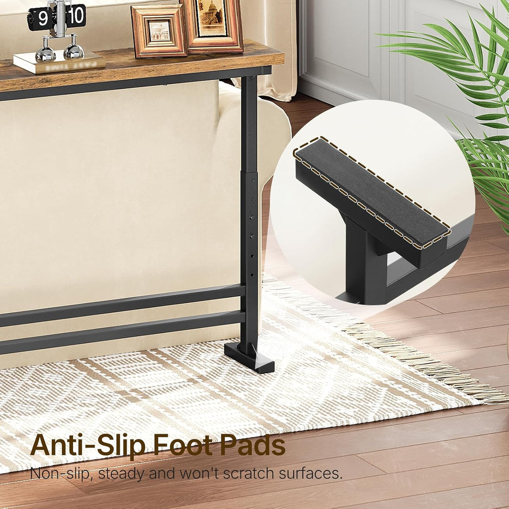 YATINEY 39.4" Console Table with Adjustable Height (27.6"-35.4") and Power Outlet, Skinny Behind Couch Table, Narrow Long Sofa Table for Living Room, Hallway, Entryway, Rustic Brown and Black CT33UBR