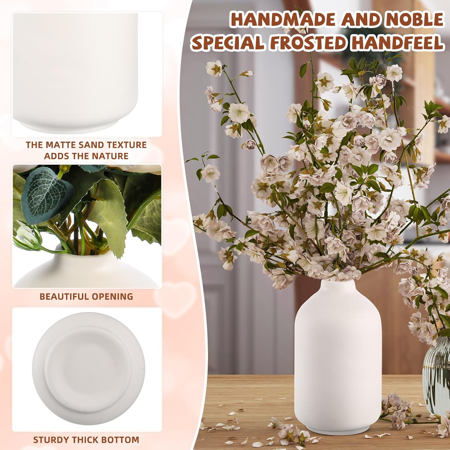 Tioncy 15 Set 5.5"*3" White Ceramic Bud Vases Bulk Boho Valentine's Day Decoration Centerpieces Small Flower White Ceramic Vases for Dry Flowers Pampas Grass Home Wedding DIY Table Decor
