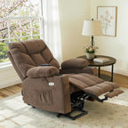 MCombo Power Lift Recliner Chair with Extended Footrest for Elderly People, Fabric 7287 (Brown, Medium)
