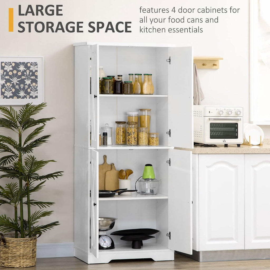 70.75" Farmhouse Kitchen Pantry Cabinet, Freestanding Tall Storage Cabinet with 4 Barn Doors and Adjustable Shelves for Dining Room, White,15.5 * 30 * 70.8