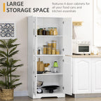 70.75" Farmhouse Kitchen Pantry Cabinet, Freestanding Tall Storage Cabinet with 4 Barn Doors and Adjustable Shelves for Dining Room, White,15.5 * 30 * 70.8