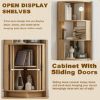 Corner Shelf, 5-Tier Corner Storage Cabinet with Fluted Doors, 64.6" Corner Shelves Bookshelf Stand Display Rack for Bedroom, Living Room, Kitchen, Home Office, Oak