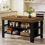 Tribesigns Kitchen Island with Storage and Seating, Farmhouse Large Stationary Wood Island Table for Kitchen Dining Room (Black and Brown)