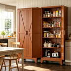 Bevivog Tall Rust Brown Storage Cabinet, 71" Metal Pantry Cabinet with 2 Doors and 4 Adjustable Shelves, Industrial Farmhouse Metal Pantry Cabinet for Kitchen Garage