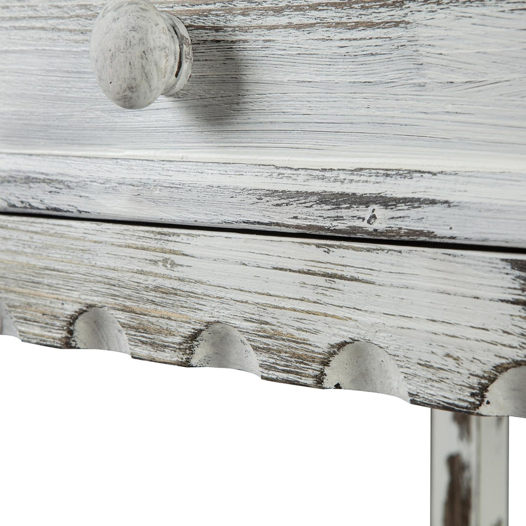 Alaterre Furniture Country Cottage Chairside End Table Set of 2 – Narrow Rustic Farmhouse Side Table with Drawer & Lower Shelf for Living Room or Bedroom (Distressed White Finish)