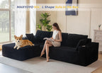 MAXYOYO 104" Modular Sectional Couch with L-Shape Chaise, Modern Boneless Couch for Living Room, Sofa in A Box, Oversized Sofa with Deep Seat, No Assembly Required, Black