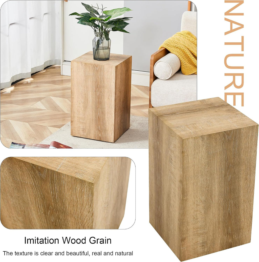 Natural Wood Marble Texture Side Table, MDF End Table, 11.8 x 11.8 x 19.6 Inch, Rectangular Living Room Accent