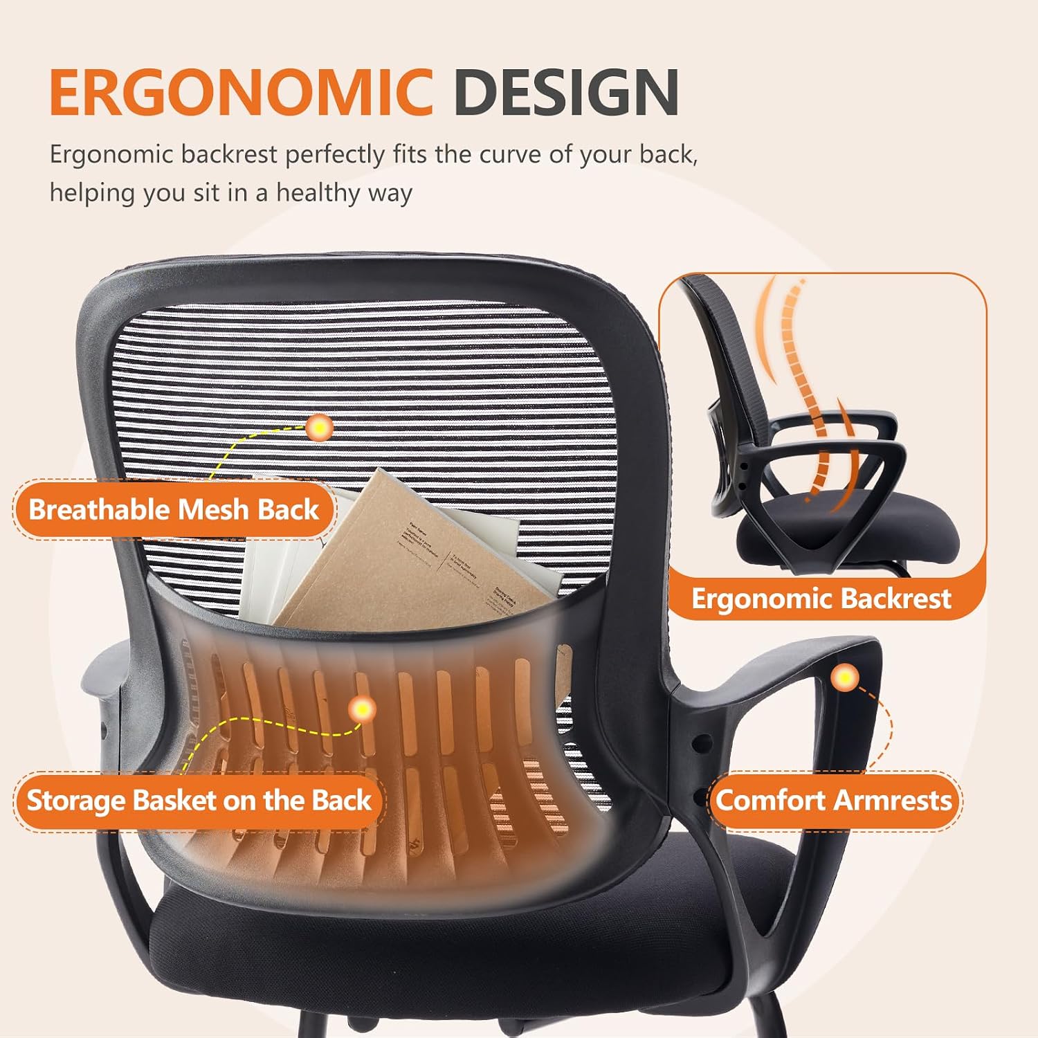 Sweetcrispy Reception Guest Chair Set of 1, Stationary Non Rolling Mesh Mid Back Computer Office Desk with Lumbar Support for Home Waiting Area Conference Room Bedroom